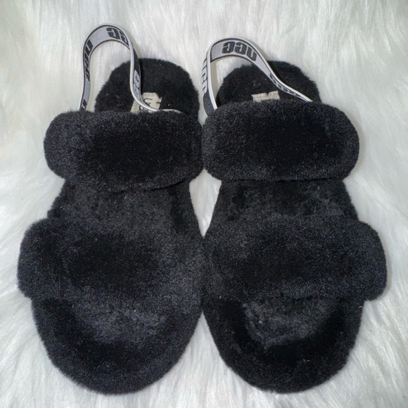 UGG Black Fluffy Sandals - Picture 1 of 7
